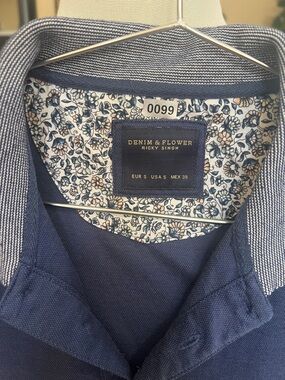 Denim & Flower Navy Polo with Floral Inner Yoke